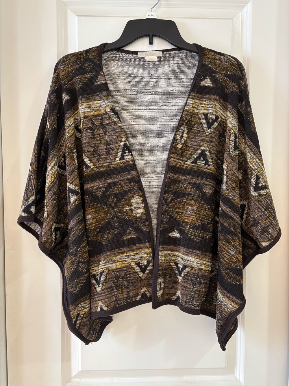 Toska Southwestern Knit Poncho Cardigan Women Sz L Aztec Tribal Open Front US